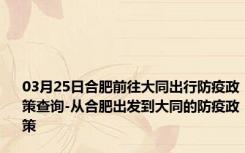 03月25日合肥前往大同出行防疫政策查询-从合肥出发到大同的防疫政策