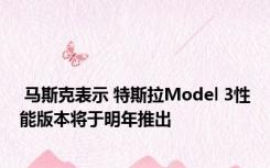  马斯克表示 特斯拉Model 3性能版本将于明年推出 