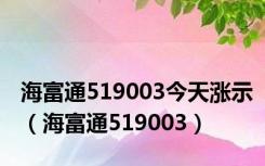 海富通519003今天涨示（海富通519003）