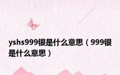 yshs999银是什么意思（999银是什么意思）