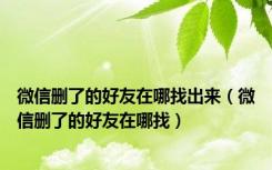 微信删了的好友在哪找出来（微信删了的好友在哪找）