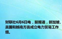 财联社6月6日电，据报道，新加坡、美国和越南方面成立电力贸易工作组。