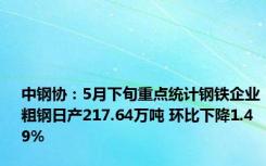 中钢协：5月下旬重点统计钢铁企业粗钢日产217.64万吨 环比下降1.49%