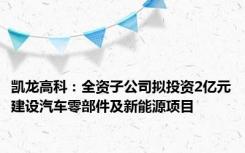 凯龙高科：全资子公司拟投资2亿元建设汽车零部件及新能源项目