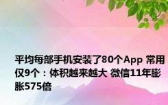 平均每部手机安装了80个App 常用仅9个：体积越来越大 微信11年膨胀575倍