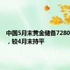 中国5月末黄金储备7280万盎司，较4月末持平