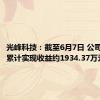 光峰科技：截至6月7日 公司本年度累计实现收益约1934.37万元