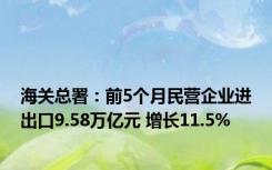 海关总署：前5个月民营企业进出口9.58万亿元 增长11.5%