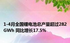 1-4月全国锂电池总产量超过282GWh 同比增长17.5%