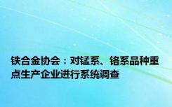 铁合金协会：对锰系、铬系品种重点生产企业进行系统调查