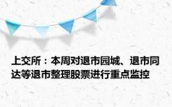 上交所：本周对退市园城、退市同达等退市整理股票进行重点监控