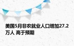 美国5月非农就业人口增加27.2万人 高于预期