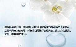 财联社6月7日电，美联储6月5日当周贴现窗贷款余额61.9亿美元，之前一周65.7亿美元；6月5日当周银行定期贷款余额1078亿美元，之前一周1082亿美元。