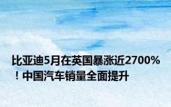 比亚迪5月在英国暴涨近2700%！中国汽车销量全面提升