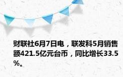 财联社6月7日电，联发科5月销售额421.5亿元台币，同比增长33.5%。