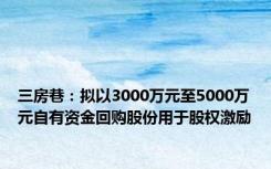 三房巷：拟以3000万元至5000万元自有资金回购股份用于股权激励