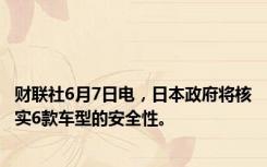 财联社6月7日电，日本政府将核实6款车型的安全性。