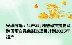 安琪酵母：年产2万吨酵母抽提物及酵母蛋白绿色制造项目计划2025年投产