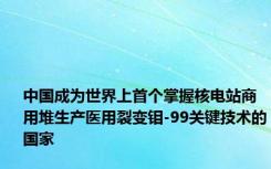 中国成为世界上首个掌握核电站商用堆生产医用裂变钼-99关键技术的国家