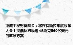 挪威主权财富基金：将在特斯拉年度股东大会上投票反对埃隆·马斯克560亿美元的薪酬方案