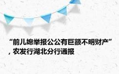 “前儿媳举报公公有巨额不明财产”，农发行湖北分行通报