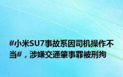 #小米SU7事故系因司机操作不当#，涉嫌交通肇事罪被刑拘