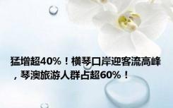 猛增超40%！横琴口岸迎客流高峰，琴澳旅游人群占超60%！