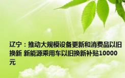 辽宁：推动大规模设备更新和消费品以旧换新 新能源乘用车以旧换新补贴10000元