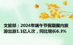 文旅部：2024年端午节假期国内旅游出游1.1亿人次，同比增长6.3%