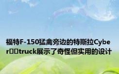 福特F-150猛禽旁边的特斯拉Cyber​​truck展示了奇怪但实用的设计