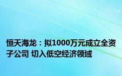 恒天海龙：拟1000万元成立全资子公司 切入低空经济领域