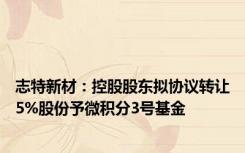 志特新材：控股股东拟协议转让5%股份予微积分3号基金