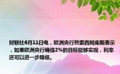 财联社6月11日电，欧洲央行管委西姆库斯表示，如果欧洲央行确信2%的目标能够实现，利率还可以进一步降低。