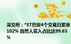 深交所：*ST巴安4个交易日累涨102% 自然人买入占比达99.65%