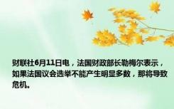 财联社6月11日电，法国财政部长勒梅尔表示，如果法国议会选举不能产生明显多数，那将导致危机。