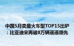 中国5月卖最火车型TOP15出炉：比亚迪宋再破8万辆遥遥领先