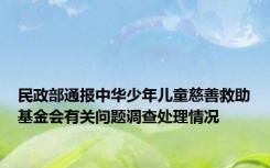 民政部通报中华少年儿童慈善救助基金会有关问题调查处理情况