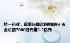 特一药业：董事长提议回购股份 资金总额7000万元至1.2亿元