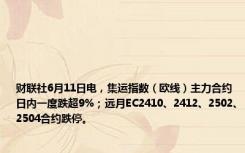 财联社6月11日电，集运指数（欧线）主力合约日内一度跌超9%；远月EC2410、2412、2502、2504合约跌停。