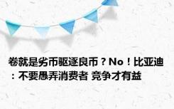 卷就是劣币驱逐良币？No！比亚迪：不要愚弄消费者 竞争才有益