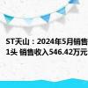 ST天山：2024年5月销售活畜661头 销售收入546.42万元