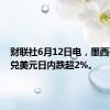 财联社6月12日电，墨西哥比索兑美元日内跌超2%。