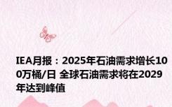 IEA月报：2025年石油需求增长100万桶/日 全球石油需求将在2029年达到峰值