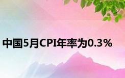 中国5月CPI年率为0.3%