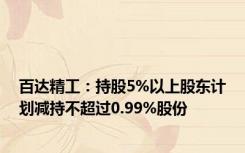 百达精工：持股5%以上股东计划减持不超过0.99%股份