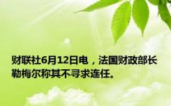 财联社6月12日电，法国财政部长勒梅尔称其不寻求连任。