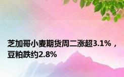 芝加哥小麦期货周二涨超3.1%，豆粕跌约2.8%