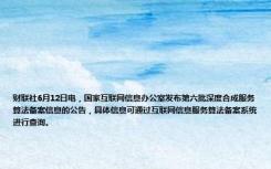 财联社6月12日电，国家互联网信息办公室发布第六批深度合成服务算法备案信息的公告，具体信息可通过互联网信息服务算法备案系统进行查询。