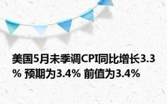 美国5月未季调CPI同比增长3.3% 预期为3.4% 前值为3.4%