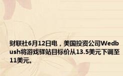 财联社6月12日电，美国投资公司Wedbush将游戏驿站目标价从13.5美元下调至11美元。